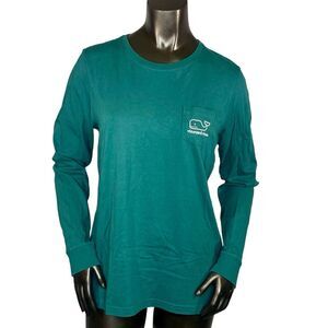 Vineyard Vines Long-Sleeve Candy Cane Whale Pocket Tee Women's Size Medium